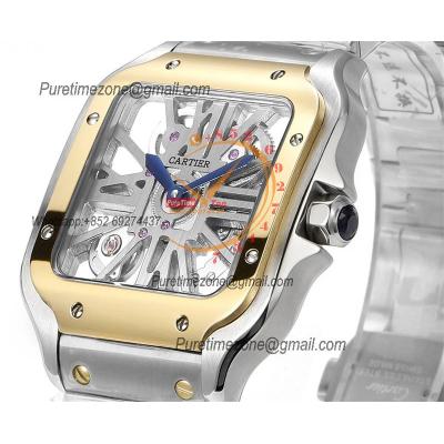 Santos WHSA0012 Large Model 39.8 Swiss Ronda Quartz Mens Watch Best Edition THBF YG Skeleton Dial SmartLink SS Bracelet