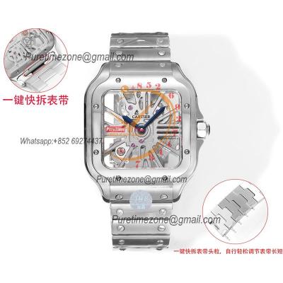 Santos WHSA0015 Large Model 39.8 Swiss Ronda Quartz Mens Watch Best Edition THBF Skeleton Dial SmartLink SS Bracelet