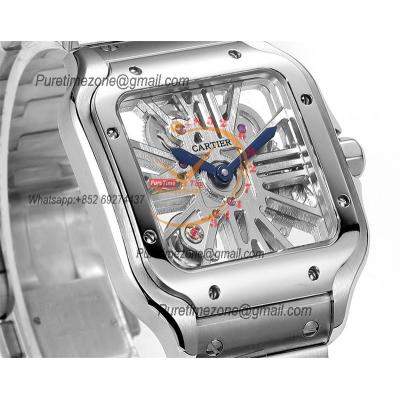 Santos WHSA0015 Large Model 39.8 Swiss Ronda Quartz Mens Watch Best Edition THBF Skeleton Dial SmartLink SS Bracelet