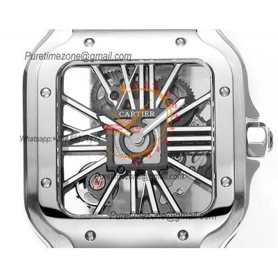 Santos WHSA0015 Large Model 39.8 Swiss Ronda Quartz Mens Watch Best Edition THBF Skeleton Dial SmartLink SS Bracelet