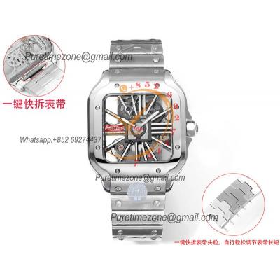 Santos WHSA0015 Large Model 39.8 Swiss Ronda Quartz Mens Watch Best Edition THBF Skeleton Dial SmartLink SS Bracelet