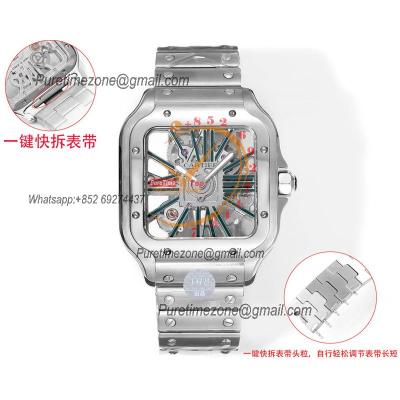 Santos WHSA0028 Large Model 39.8 Swiss Ronda Quartz Mens Watch Best Edition THBF Skeleton Dial SmartLink SS Bracelet