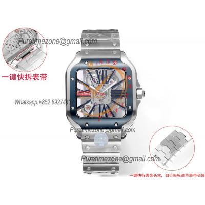 Santos WHSA0026 Large Model 39.8 Swiss Ronda Quartz Mens Watch Best Edition THBF Skeleton Dial SmartLink SS Bracelet