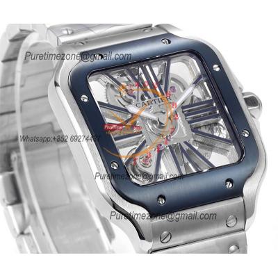 Santos WHSA0026 Large Model 39.8 Swiss Ronda Quartz Mens Watch Best Edition THBF Skeleton Dial SmartLink SS Bracelet