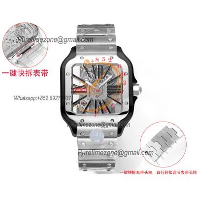 Santos WHSA0027 Large Model 39.8 Swiss Ronda Quartz Mens Watch Best Edition THBF PVD Skeleton Dial SmartLink SS Bracelet