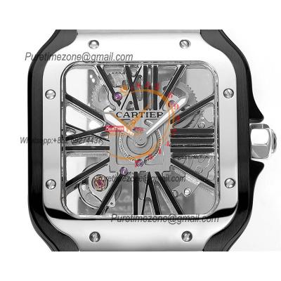 Santos WHSA0027 Large Model 39.8 Swiss Ronda Quartz Mens Watch Best Edition THBF PVD Skeleton Dial SmartLink SS Bracelet