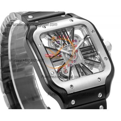 Santos WHSA0027 Large Model 39.8 Swiss Ronda Quartz Mens Watch Best Edition THBF PVD Skeleton Dial SmartLink SS Bracelet