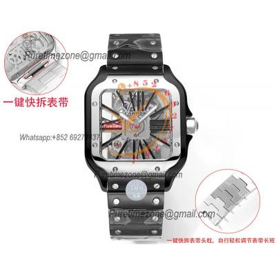 Santos WHSA0027 Large Model 39.8 Swiss Ronda Quartz Mens Watch Best Edition THBF PVD Skeleton Dial SmartLink SS Bracelet