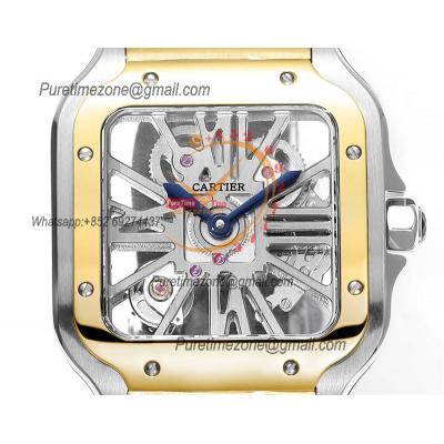 Santos WHSA0042 Large Model 39.8 Swiss Ronda Quartz Mens Watch Best Edition THBF YG Skeleton Dial SmartLink SS Bracelet