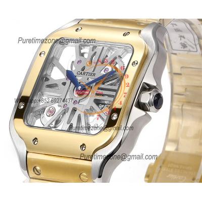 Santos WHSA0042 Large Model 39.8 Swiss Ronda Quartz Mens Watch Best Edition THBF YG Skeleton Dial SmartLink SS Bracelet