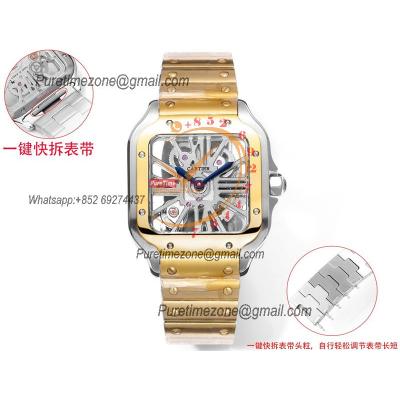 Santos WHSA0042 Large Model 39.8 Swiss Ronda Quartz Mens Watch Best Edition THBF YG Skeleton Dial SmartLink SS Bracelet