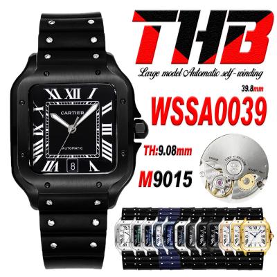 Santos WSSA0039 Large Model 39.8mm M9015 Automatic Mens Watch Best Edition THBF PVD Black Dial Rubber CHS