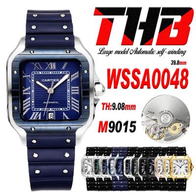 Santos WSSA0048 Large Model 39.8mm M9015 Automatic Mens Watch Best Edition THBF SS Blue Dial Rubber CHS