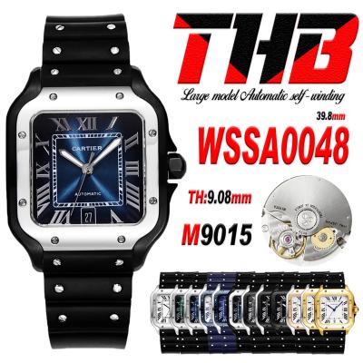 Santos WSSA0048 Large Model 39.8mm M9015 Automatic Mens Watch Best Edition THBF PVD Blue Dial Rubber CHS