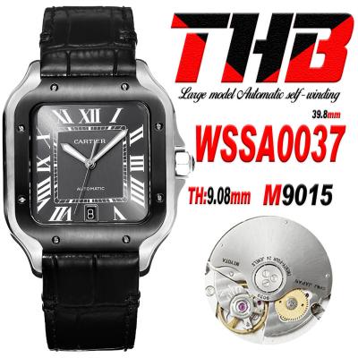 Santos WSSA0037 Large Model 39.8mm M9015 Automatic Mens Watch Best Edition THBF PVD Gray Dial Leather CHS