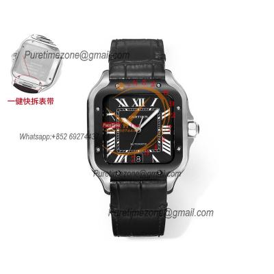 Santos WSSA0039 Large Model 39.8mm M9015 Automatic Mens Watch Best Edition THBF PVD Black Dial Leather CHS