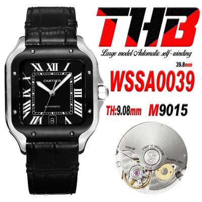 Santos WSSA0039 Large Model 39.8mm M9015 Automatic Mens Watch Best Edition THBF PVD Black Dial Leather CHS