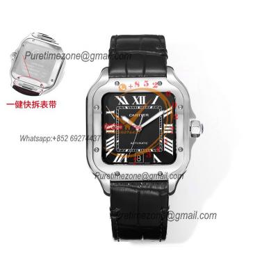 Santos WSSA0039 Large Model 39.8mm M9015 Automatic Mens Watch Best Edition THBF SS Black Dial Leather CHS