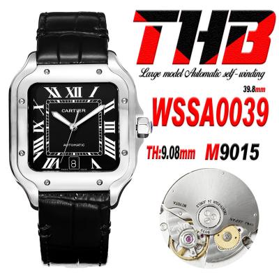 Santos WSSA0039 Large Model 39.8mm M9015 Automatic Mens Watch Best Edition THBF SS Black Dial Leather CHS