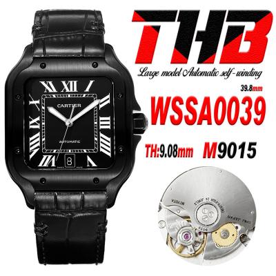 Santos WSSA0039 Large Model 39.8mm M9015 Automatic Mens Watch Best Edition THBF DLC All Black Dial Leather CHS