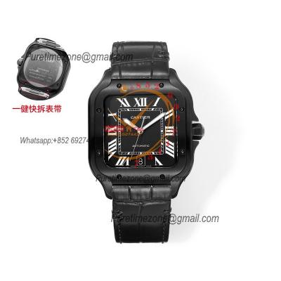 Santos WSSA0039 Large Model 39.8mm M9015 Automatic Mens Watch Best Edition THBF DLC All Black Dial Leather CHS