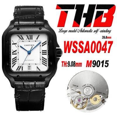 Santos WSSA0039 Large Model 39.8mm M9015 Automatic Mens Watch Best Edition THBF DLC Black White Dial Leather CHS