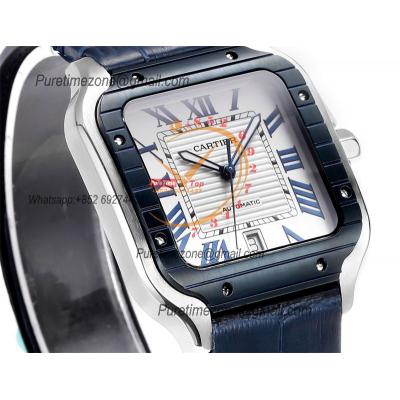 Santos WSSA0047 Large Model 39.8mm M9015 Automatic Mens Watch Best Edition THBF PVD Blue White Dial Leather CHS