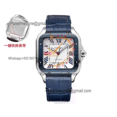 Santos WSSA0047 Large Model 39.8mm M9015 Automatic Mens Watch Best Edition THBF PVD Blue White Dial Leather CHS