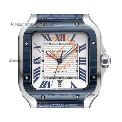 Santos WSSA0047 Large Model 39.8mm M9015 Automatic Mens Watch Best Edition THBF PVD Blue White Dial Leather CHS