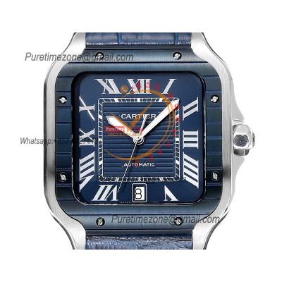 Santos WSSA0048 Large Model 39.8mm M9015 Automatic Mens Watch Best Edition THBF PVD All Blue Dial Leather CHS