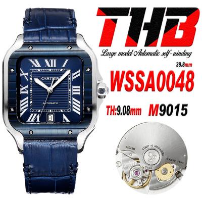 Santos WSSA0048 Large Model 39.8mm M9015 Automatic Mens Watch Best Edition THBF PVD All Blue Dial Leather CHS