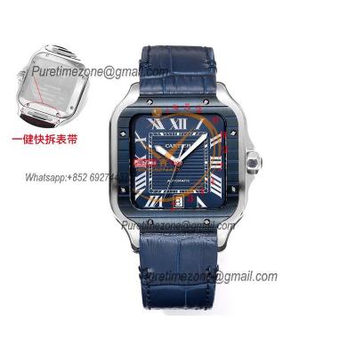 Santos WSSA0048 Large Model 39.8mm M9015 Automatic Mens Watch Best Edition THBF PVD All Blue Dial Leather CHS