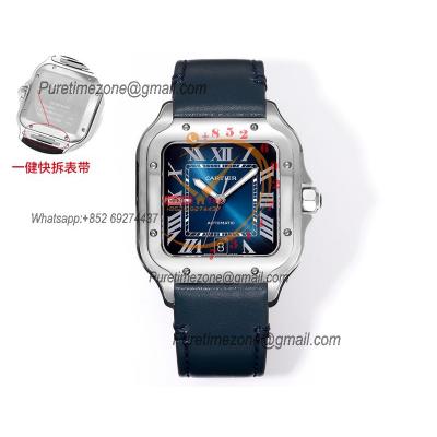 Santos WSSA0048 Large Model 39.8mm M9015 Automatic Mens Watch Best Edition THBF SS Blue Dial Leather CHS