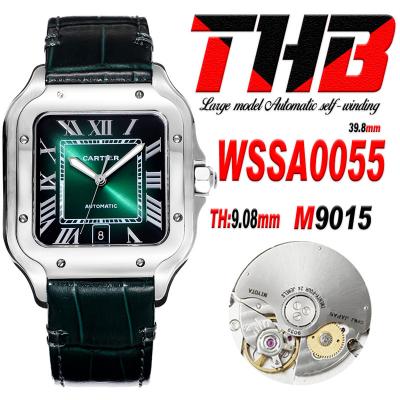 Santos WSSA0055 Large Model 39.8mm M9015 Automatic Mens Watch Best Edition THBF SS Green Dial Leather CHS