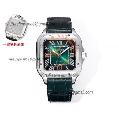 Santos WSSA0055 Large Model 39.8mm M9015 Automatic Mens Watch Best Edition THBF SS Green Dial Leather CHS