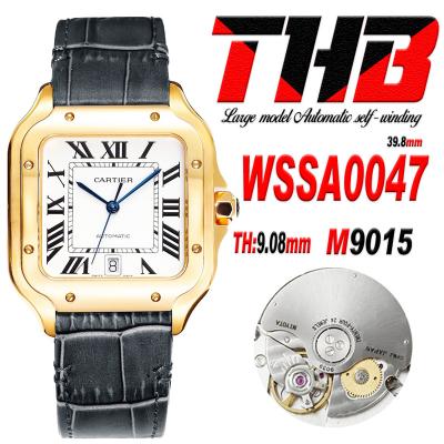 Santos WSSA0047 Large Model 39.8mm M9015 Automatic Mens Watch Best Edition THBF YG White Dial Leather CHS