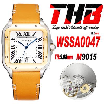 Santos WSSA0047 Large Model 39.8mm M9015 Automatic Mens Watch Best Edition THBF YG White Dial Leather CHS