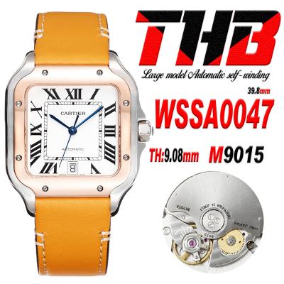 Santos WSSA0047 Large Model 39.8mm M9015 Automatic Mens Watch Best Edition THBF RG White Dial Leather CHS