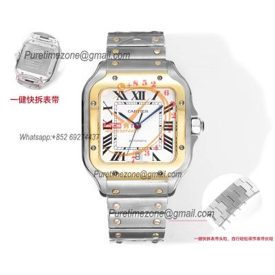 Santos W2SA0009 Large Model 39.8 M9015 Automatic Mens Watch Best Edition THBF YG White Dial SmartLink SS Bracelet CHS