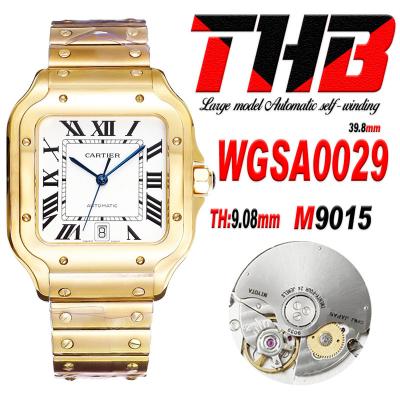 Santos WGSA0029 Large Model 39.8 M9015 Automatic Mens Watch Best Edition THBF YG White Dial SmartLink SS Bracelet CHS