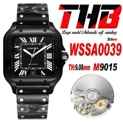 Santos WSSA0039 Large Model 39.8 M9015 Automatic Mens Watch Best Edition THBF DLC All Black Dial SmartLink SS Bracelet