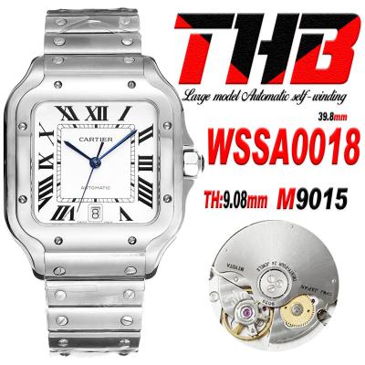 Santos WSSA0018 Large Model 39.8 M9015 Automatic Mens Watch Best Edition THBF White Dial SmartLink SS Bracelet CHS