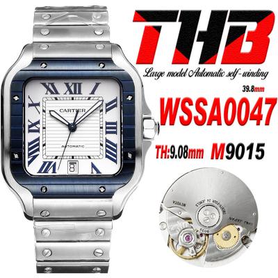 Santos WSSA0047 Large Model 39.8 M9015 Automatic Mens Watch Best Edition THBF PVD Blue White Dial SmartLink SS Bracelet