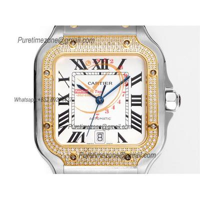 Santos W2SA0009 Large Model 39.8 M9015 Auto Mens Watch THBF Diamond Bezel YG White Dial SmartLink SS Bracelet