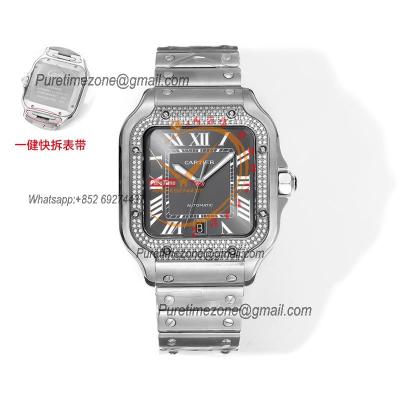 Santos WSSA0037 Large Model 39.8 M9015 Auto Mens Watch THBF Diamond Bezel Gray Dial SmartLink SS Bracelet