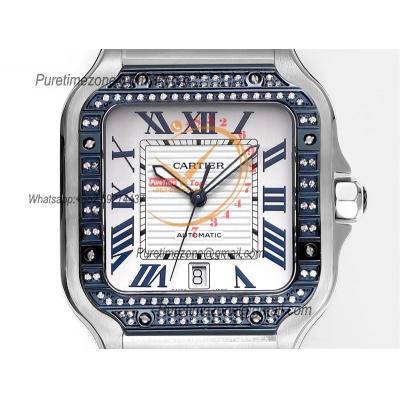 Santos WSSA0047 Large Model 39.8 M9015 Auto Mens Watch THBF Diamond Bezel White Dial SmartLink SS Bracelet