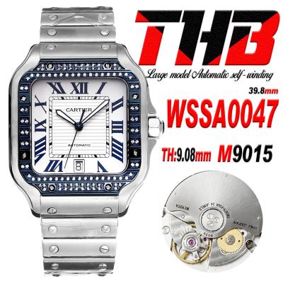 Santos WSSA0047 Large Model 39.8 M9015 Auto Mens Watch THBF Diamond Bezel White Dial SmartLink SS Bracelet