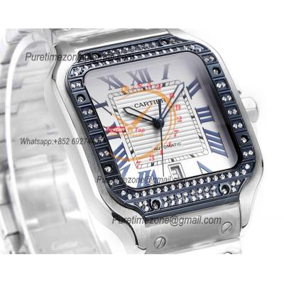 Santos WSSA0047 Large Model 39.8 M9015 Auto Mens Watch THBF Diamond Bezel White Dial SmartLink SS Bracelet