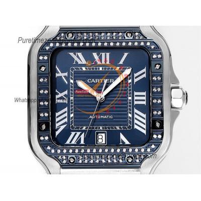 Santos WSSA0048 Large Model 39.8 M9015 Auto Mens Watch THBF Diamond Bezel Blue Dial SmartLink SS Bracelet