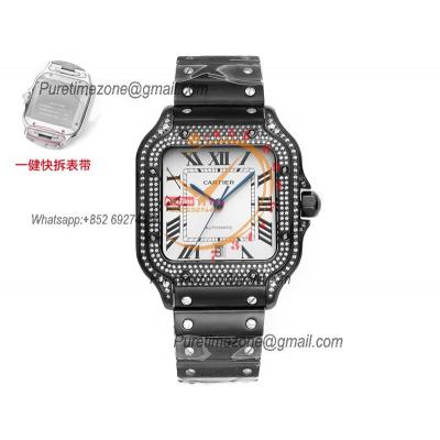 Santos WSSA0039 Large Model 39.8 M9015 Auto Mens Watch THBF Diamond Bezel DLC White Dial SmartLink SS Bracelet